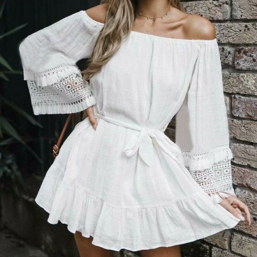 Cover-ups White for Women Cotton Tunic Beach Dress